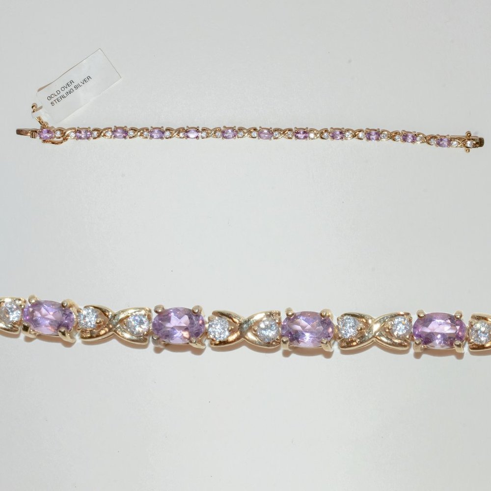 Sterling Silver Gold Plated Amethyst Cubic Zirconia Tennis Bracelet